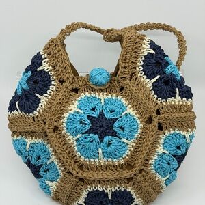 Artisan Crochet Shoulder Bag - Blue and Brown Hand made